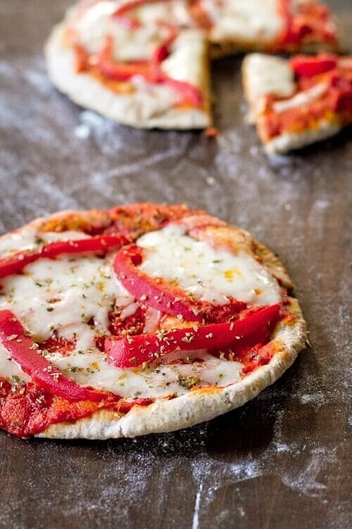 Roasted Red Pepper Pita Bread Pizza Recipe A Couple Cooks