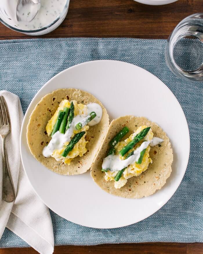 Ricotta Scrambled Egg and Asparagus Tacos | A Couple Cooks