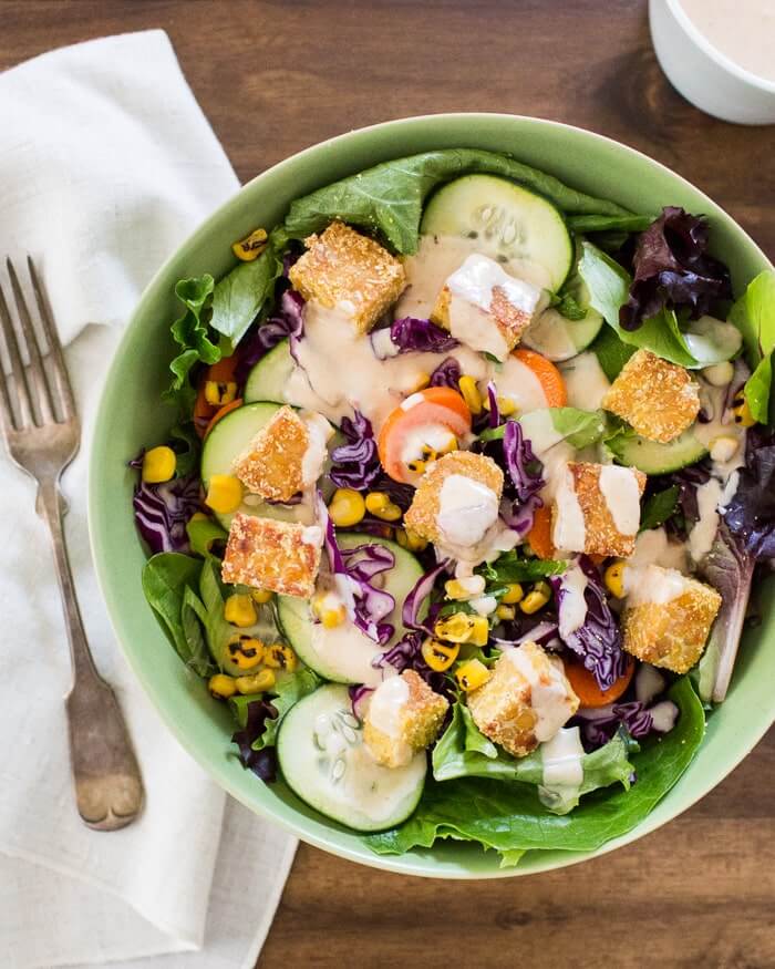 baked tempeh salad with