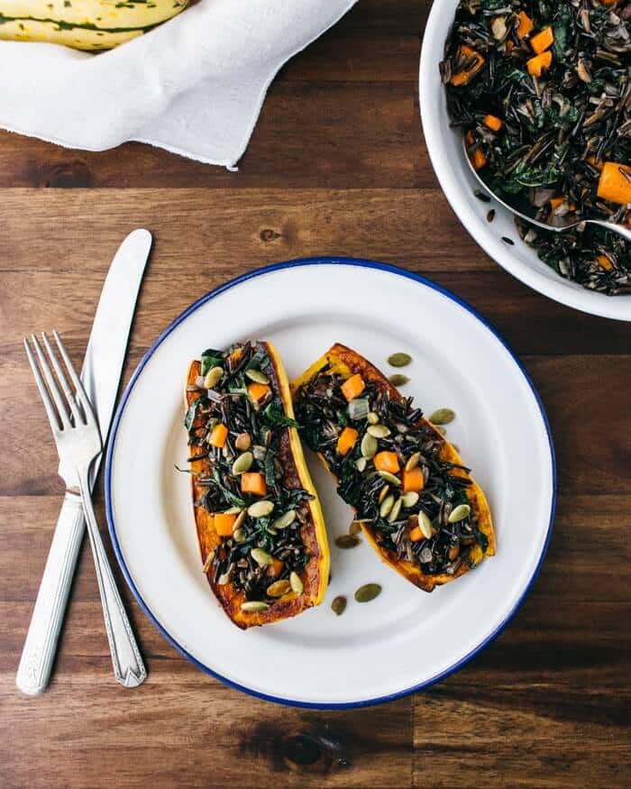 Stuffed Delicata Squash with Wild Rice, Brown Butter and Sage | A Couple Cooks
