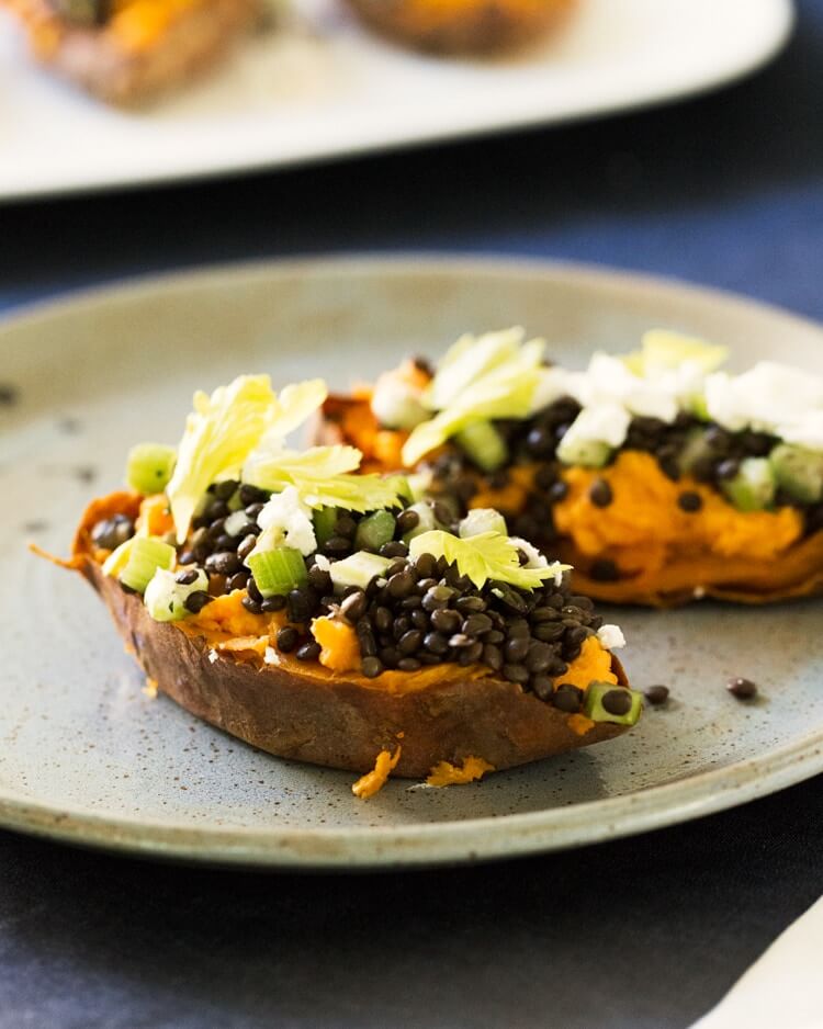 Lentil and Goat Cheese Stuffed Sweet Potatoes | Sweet potato dinner recipe