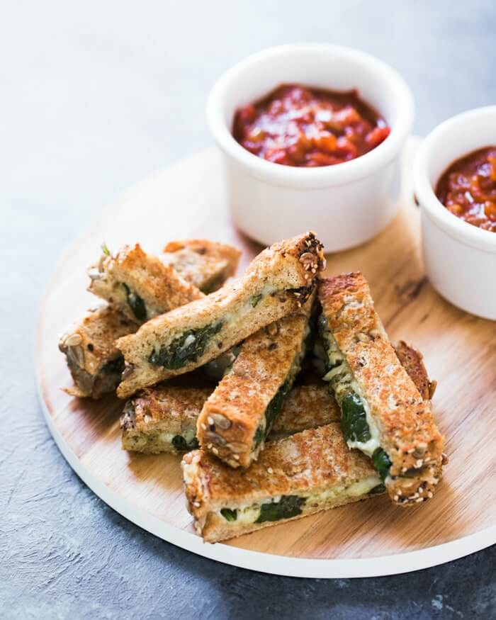 Pesto Grilled Cheese Dippers with Marinara | A Couple Cooks