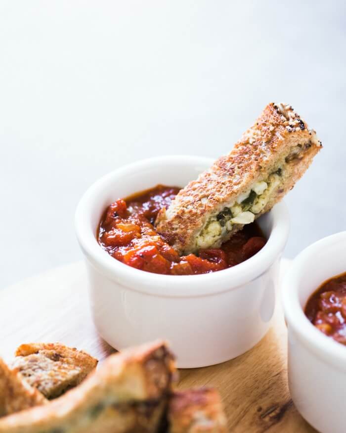 Pesto Grilled Cheese Dippers with Marinara | A Couple Cooks