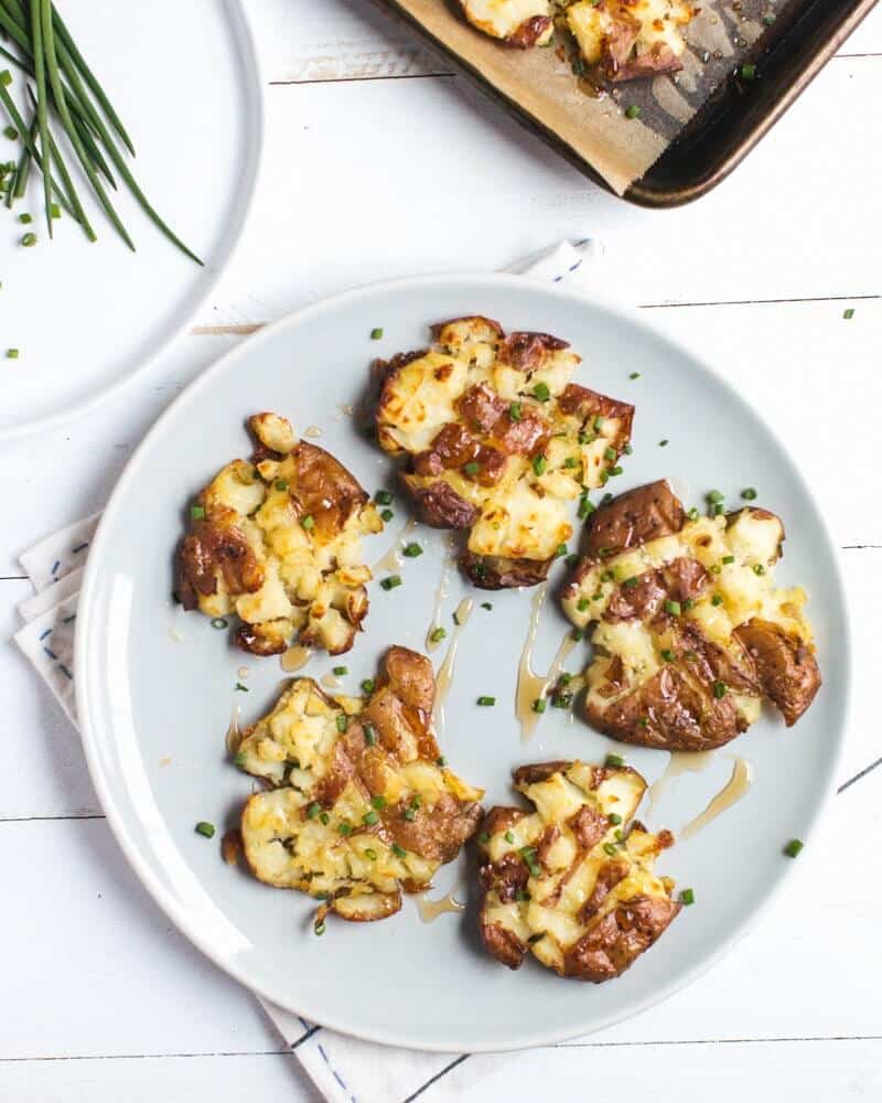 Roasted Smashed Potatoes with White Balsamic Reduction