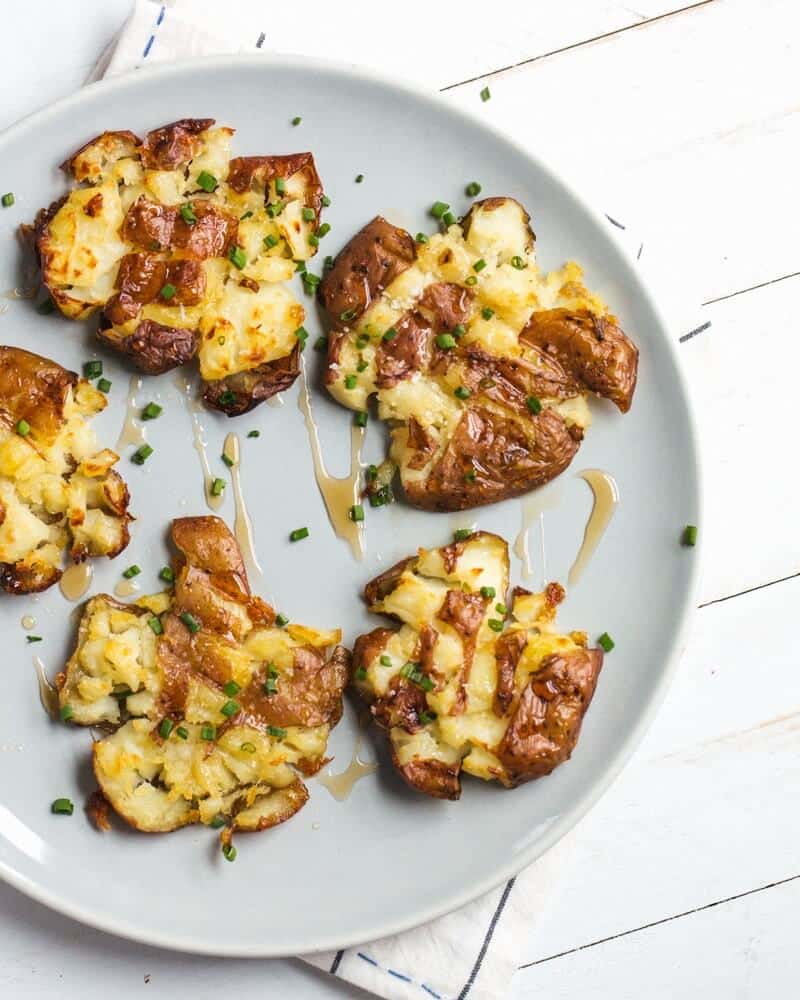 Smashed Potatoes with White Balsamic Reduction 