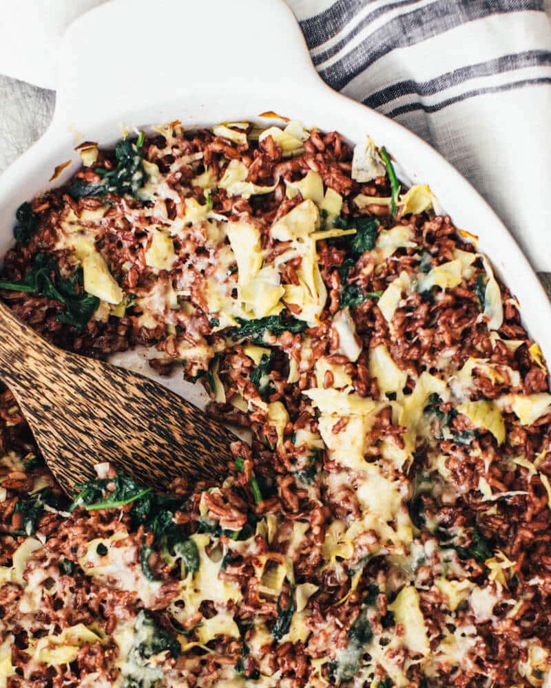 Spinach artichoke rice casserole