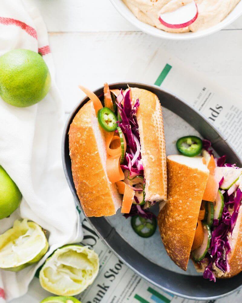 Vegan Banh Mi Sandwich with Ginger Lime Hummus | A Couple Cooks