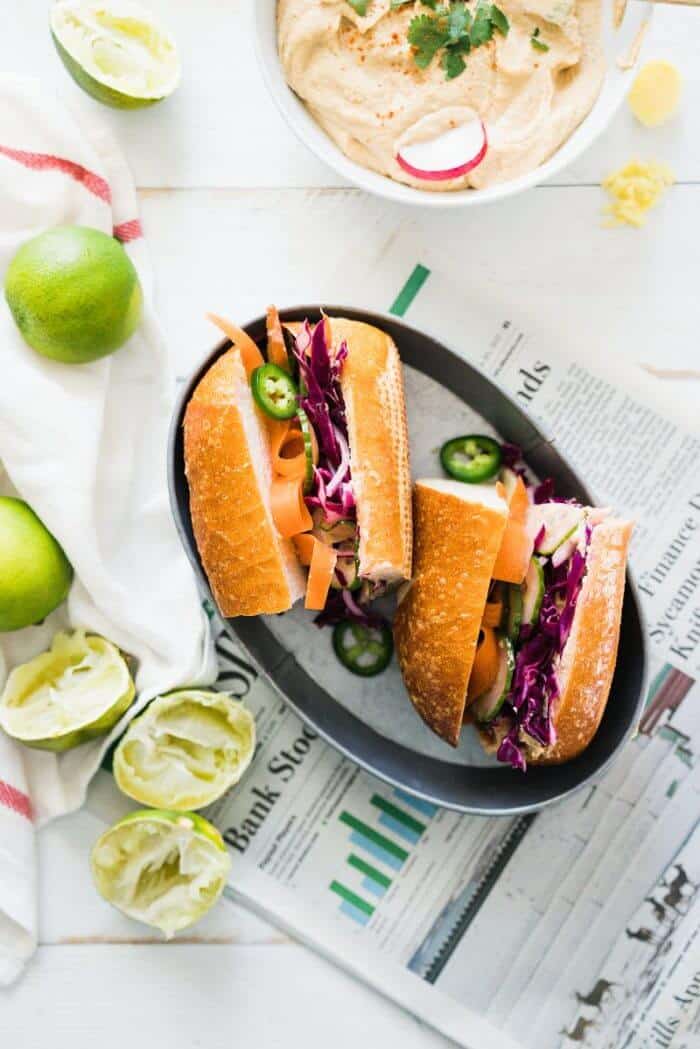 Vegan Banh Mi Sandwich with Ginger Lime Hummus | A Couple Cooks