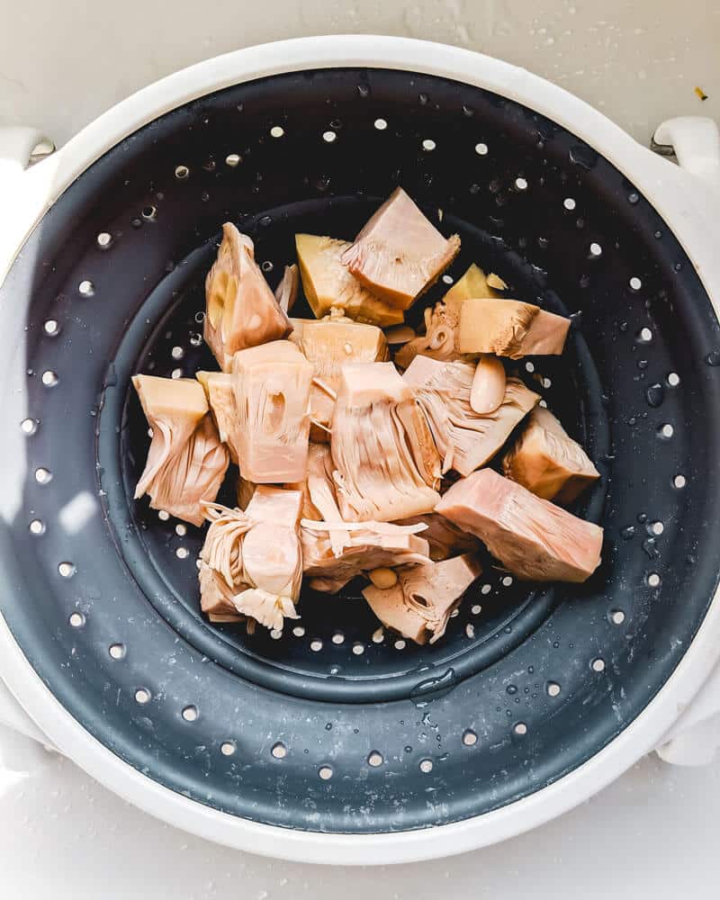 Canned jackfruit in colander