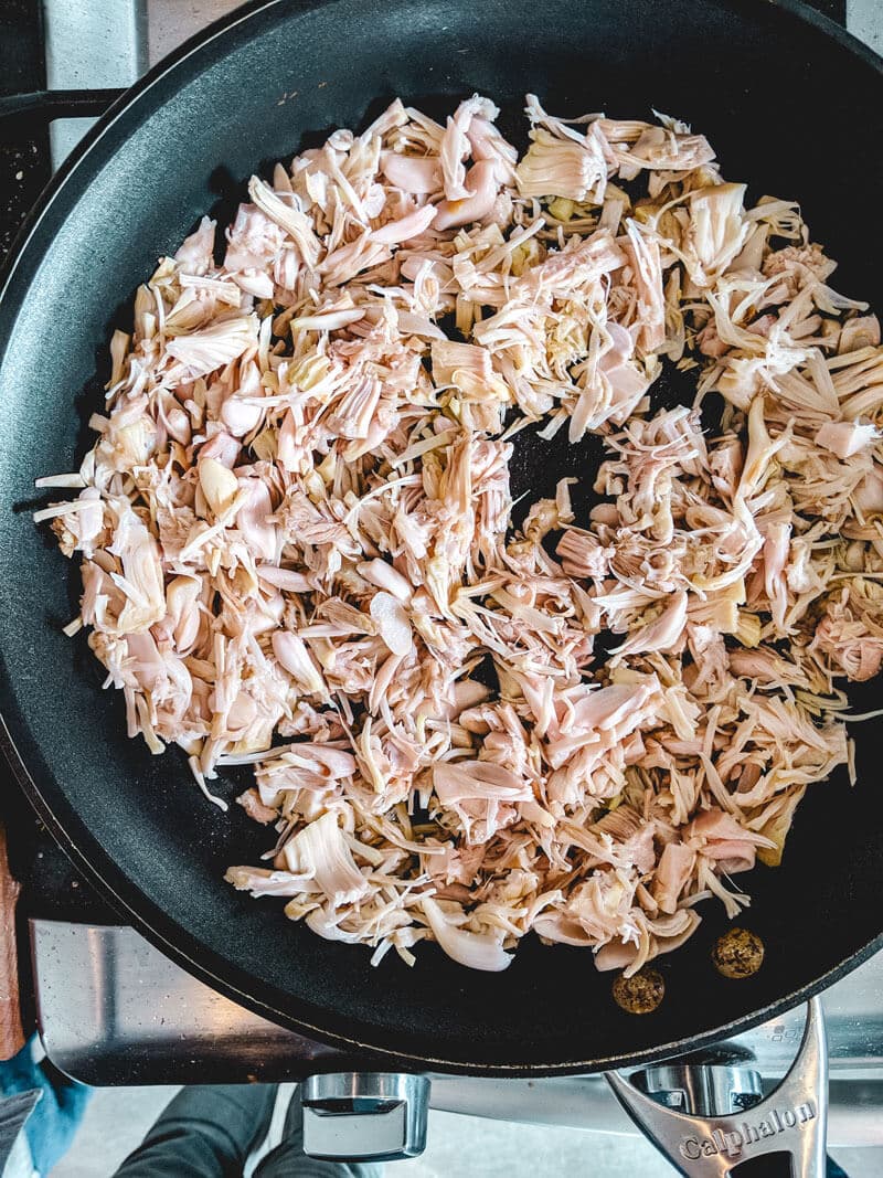 Jackfruit pulled pork in skillet