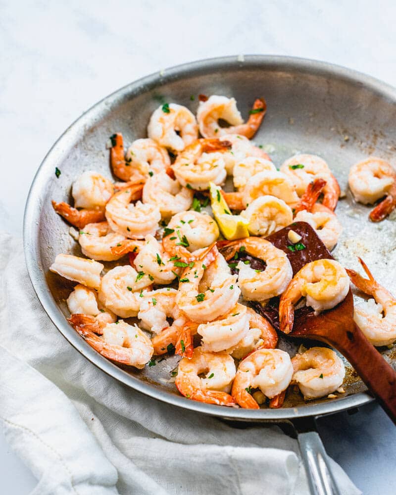 Saute pan with shrimp