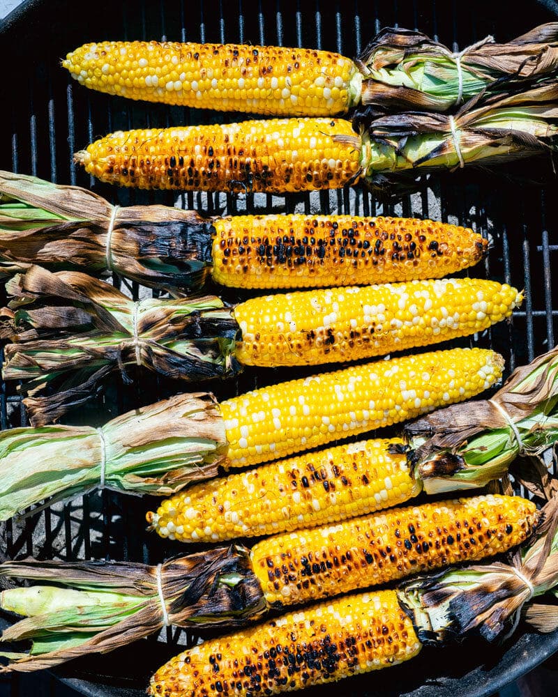 Grilled corn on grill