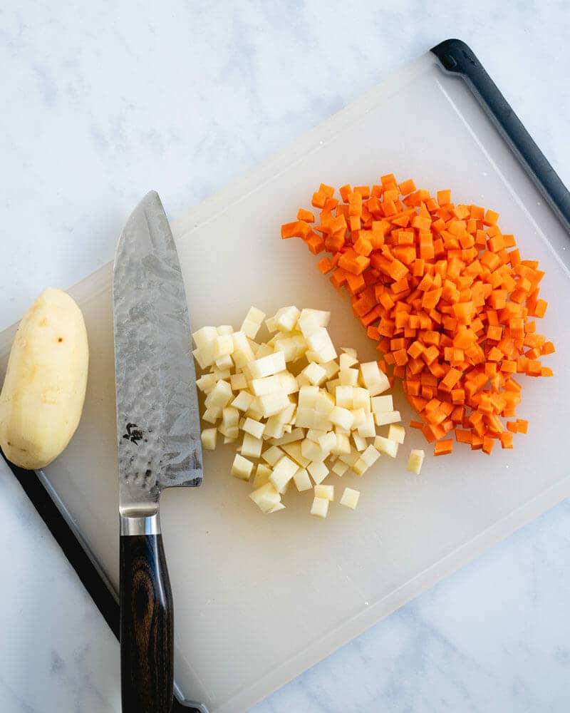 Chopped veggies for soup