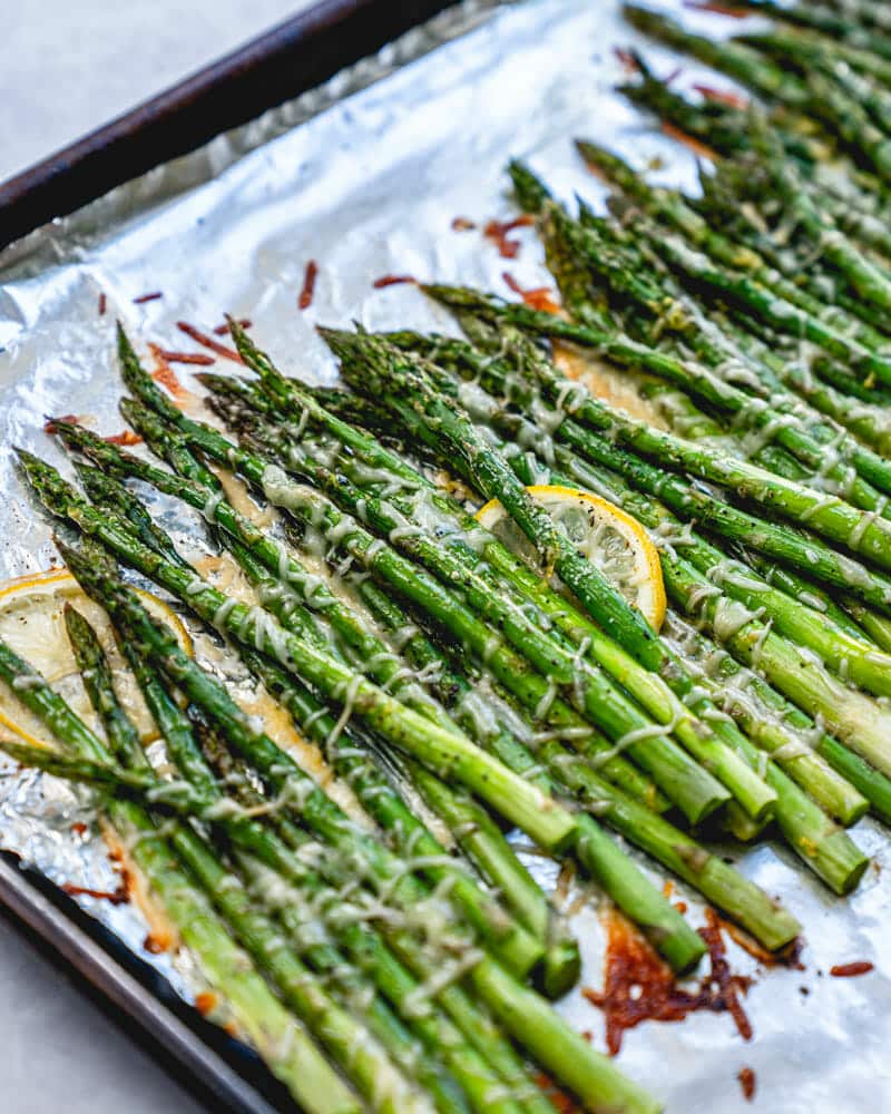 Asparagus on baking sheet