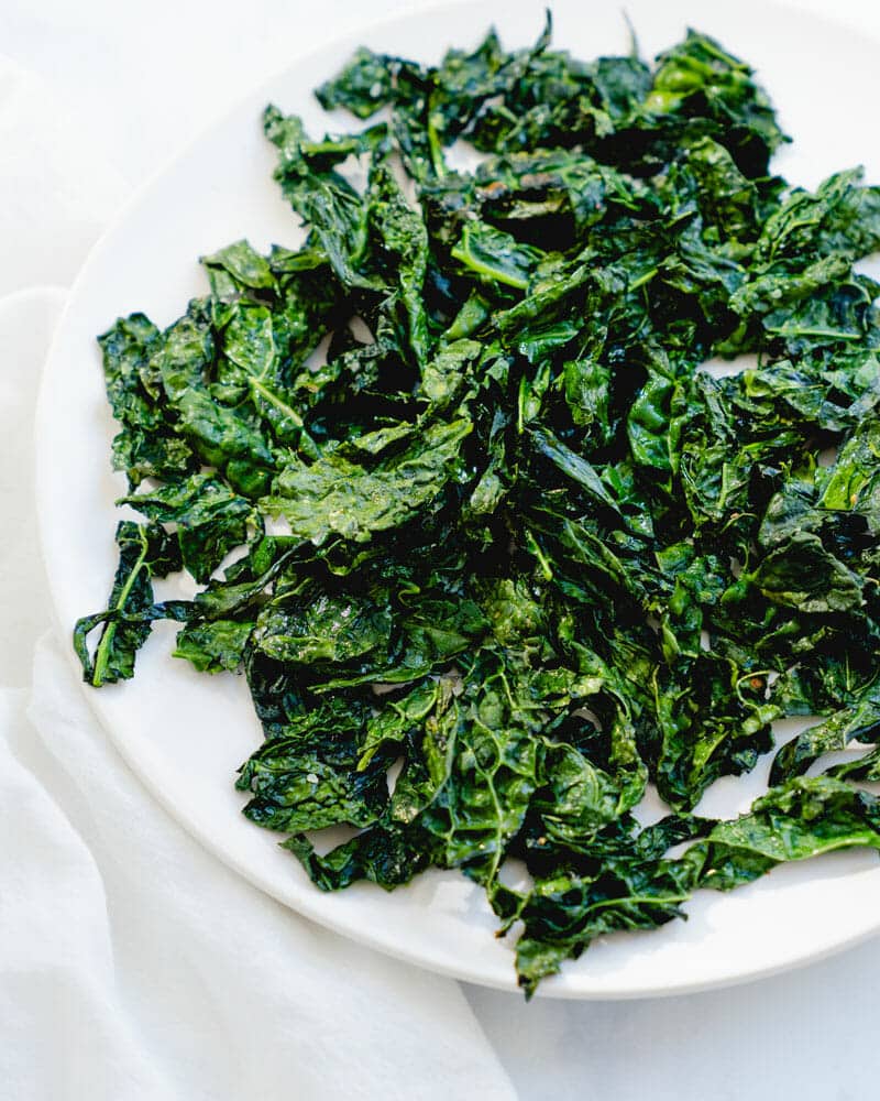 Roasted kale on a platter