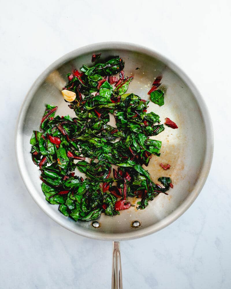 Swiss chard in pan