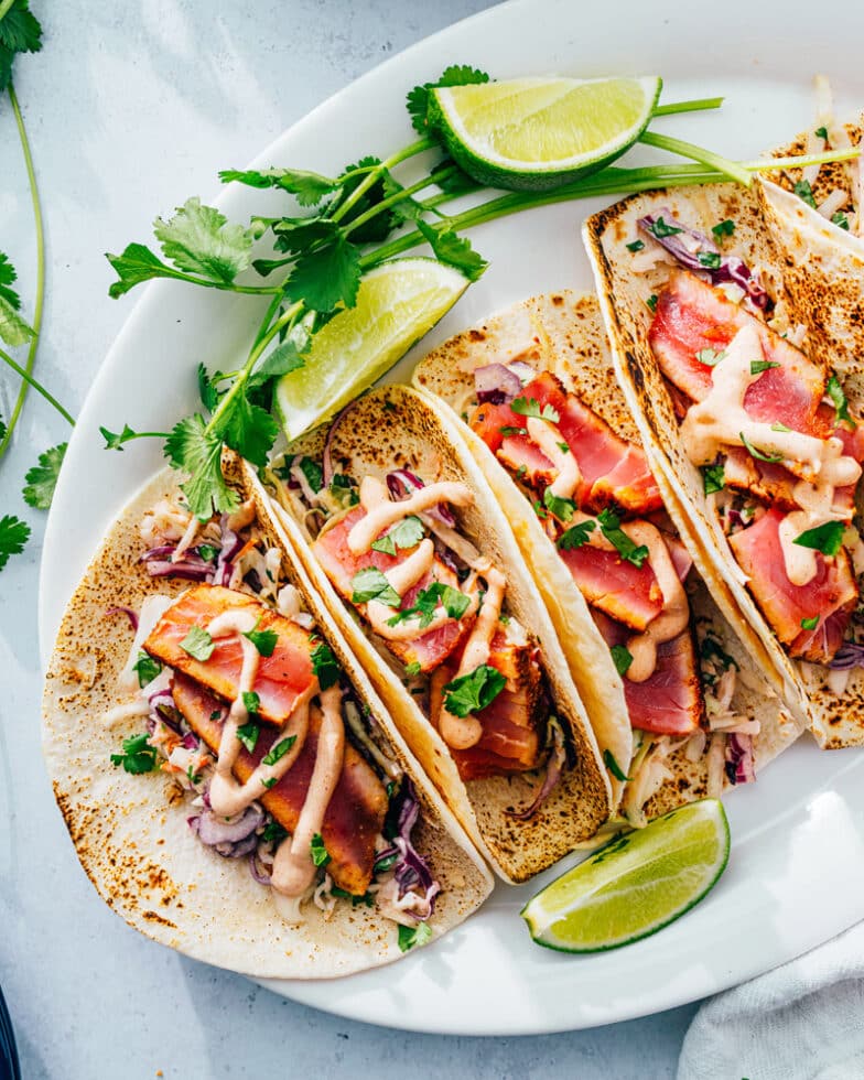 Tuna Tacos with Cilantro Lime Slaw A Couple Cooks