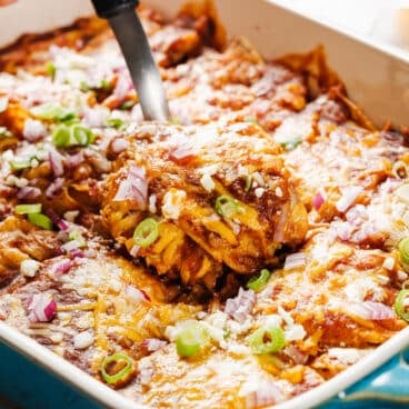 Vegetarian Enchilada Casserole in pan