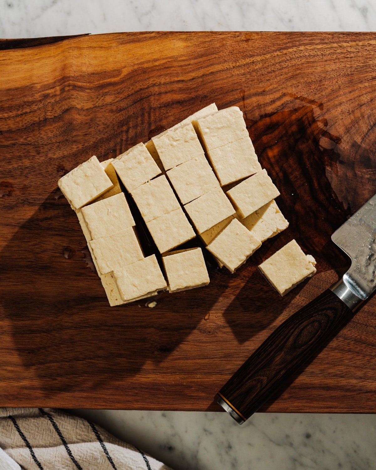 Cut the tofu into uniform pieces