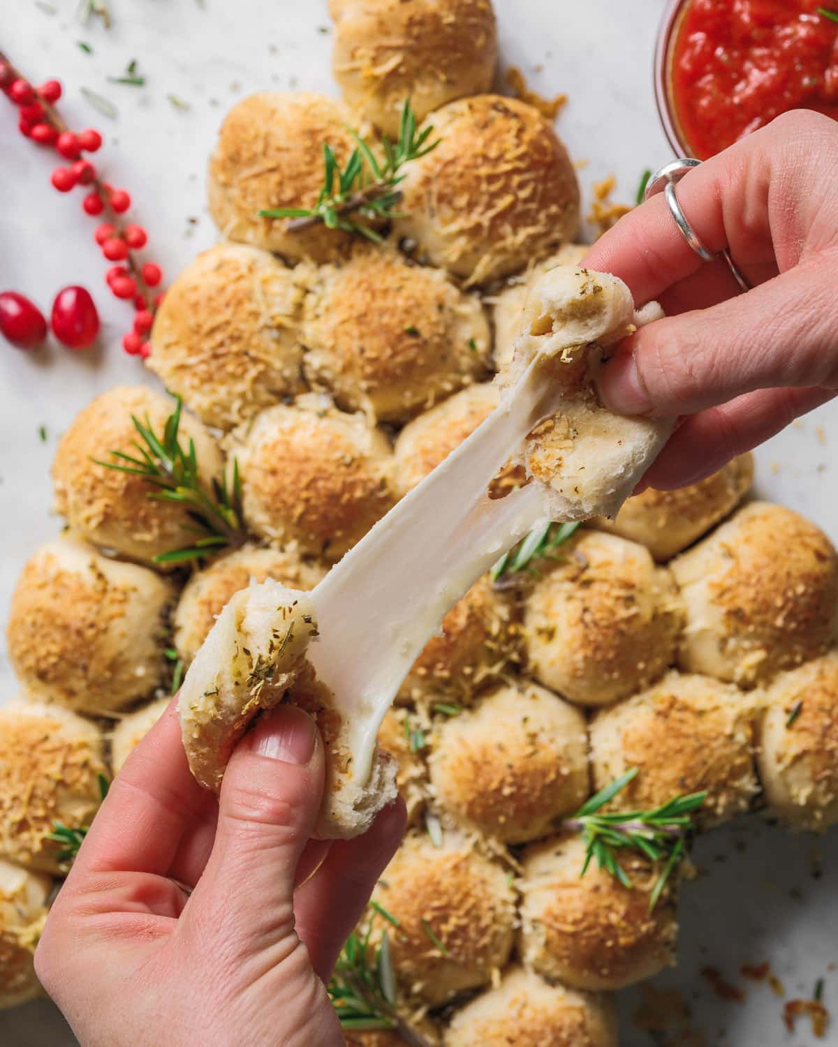 Cheese pull for Christmas tree pull apart bread