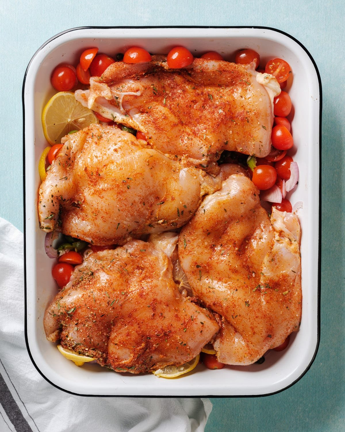 Chicken on top of vegetables