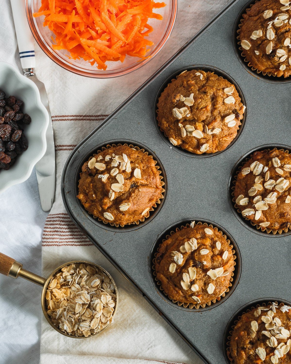 Healthy carrot muffins in a pan