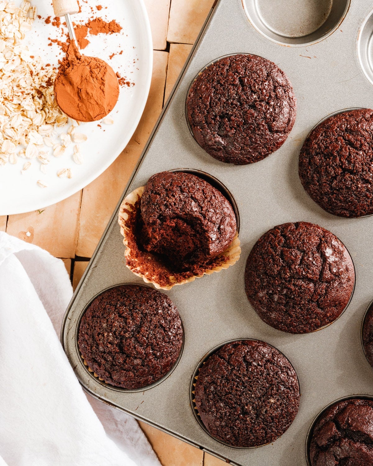 Healthy Chocolate Muffins in muffin tin