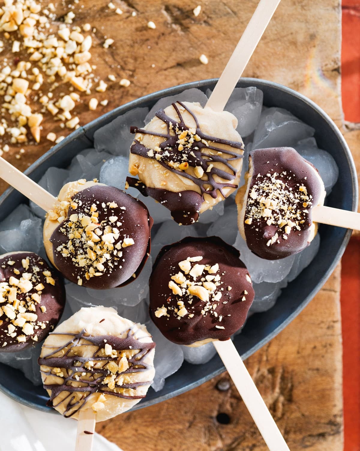 Greek Yogurt Popsicles with chocolate Magic shell over ice