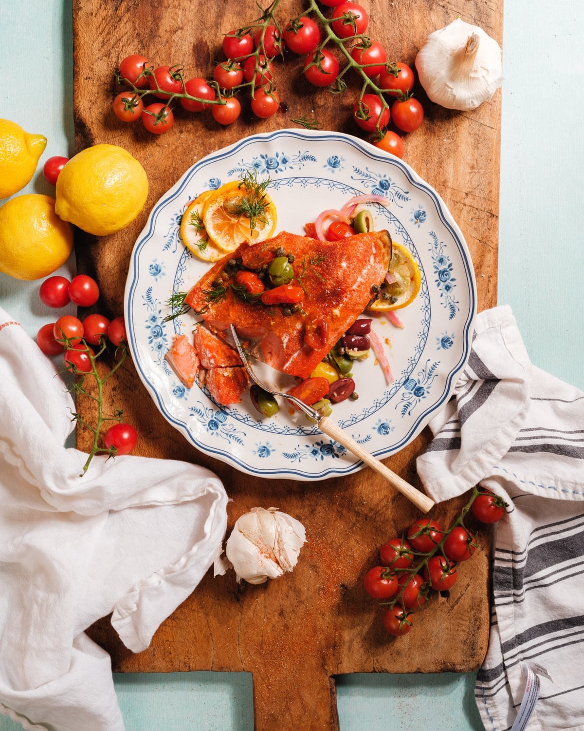Mediterranean Diet recipe: salmon and veggies on plate