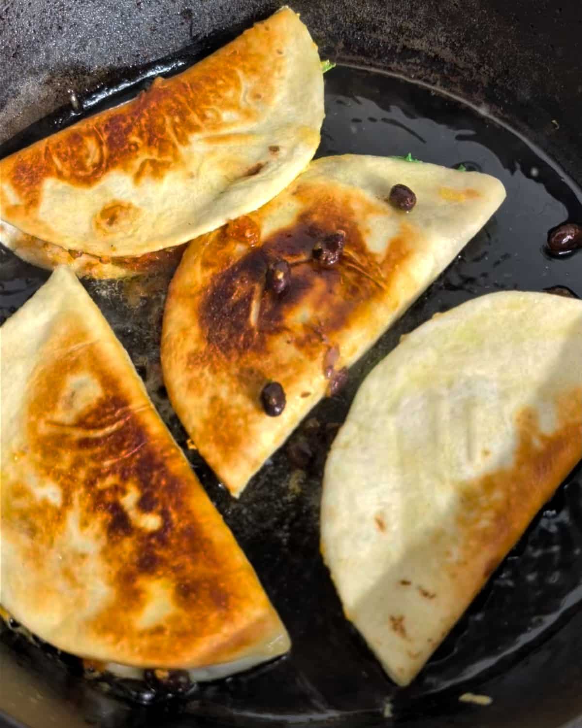 Crispy Black Bean Tacos in a skillet