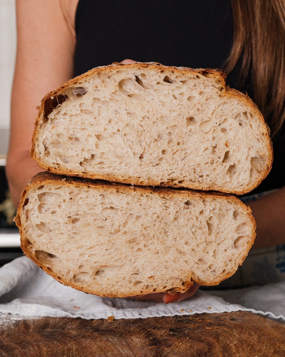 Easy Sourdough Bread Recipe, cut to show inside